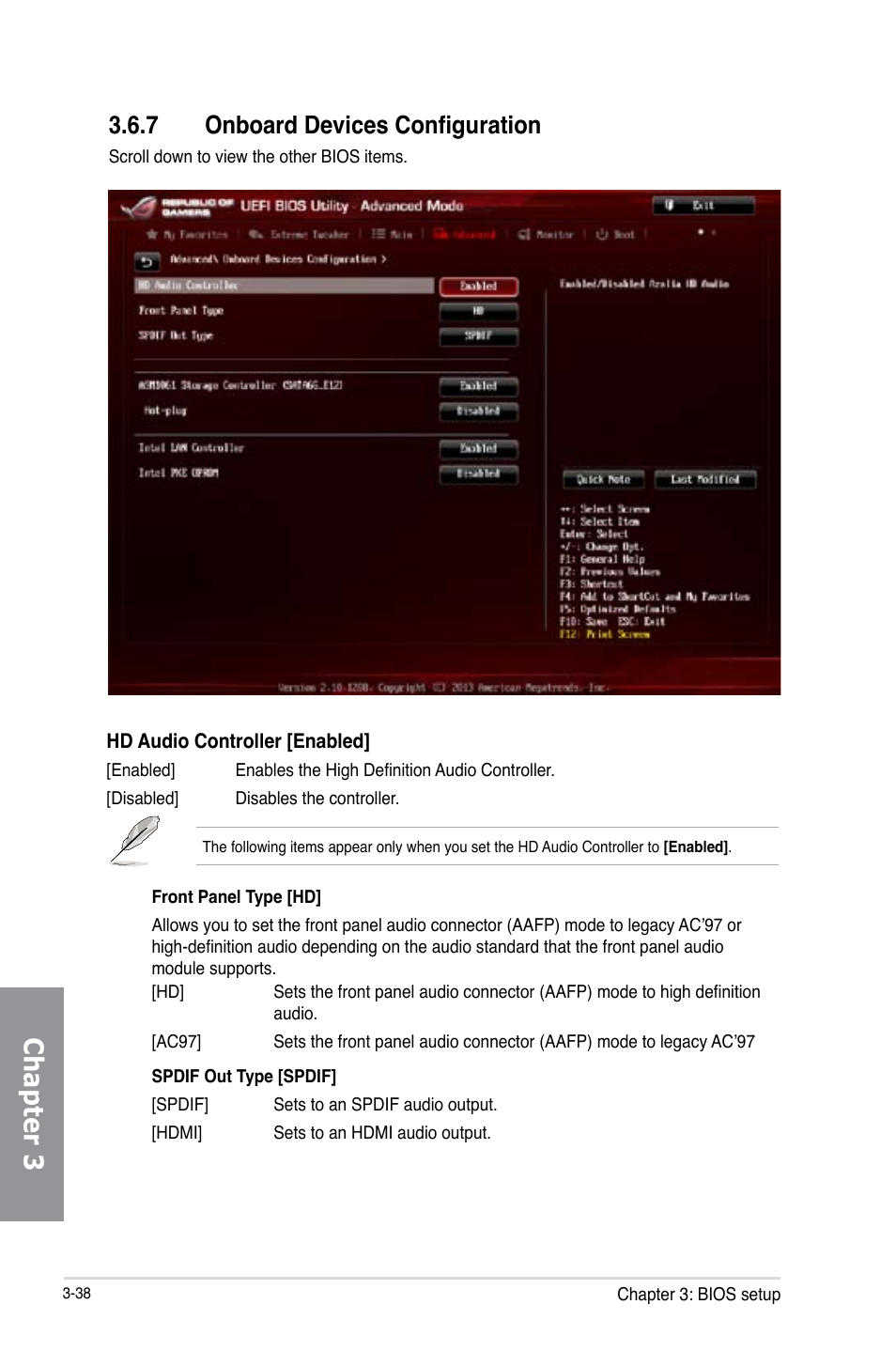 7 onboard devices configuration, Onboard devices configuration -38, Chapter 3 | Asus MAXIMUS VI GENE User Manual | Page 124 / 192