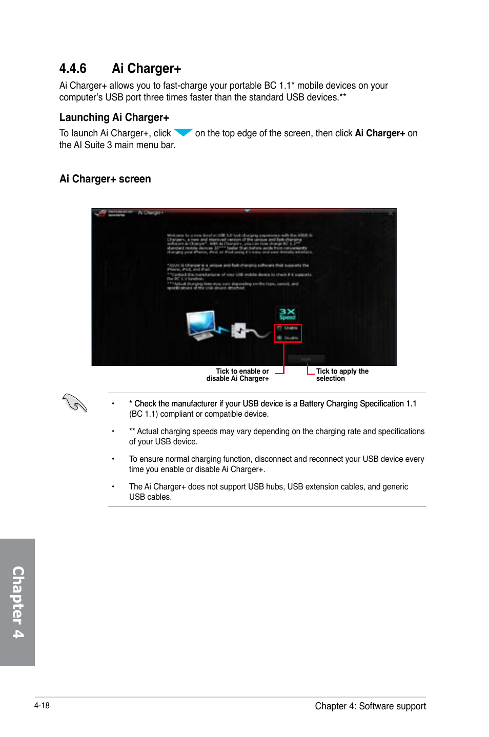 6 ai charger, Ai charger+ -18, Chapter 4 | Asus MAXIMUS VI GENE User Manual | Page 166 / 192