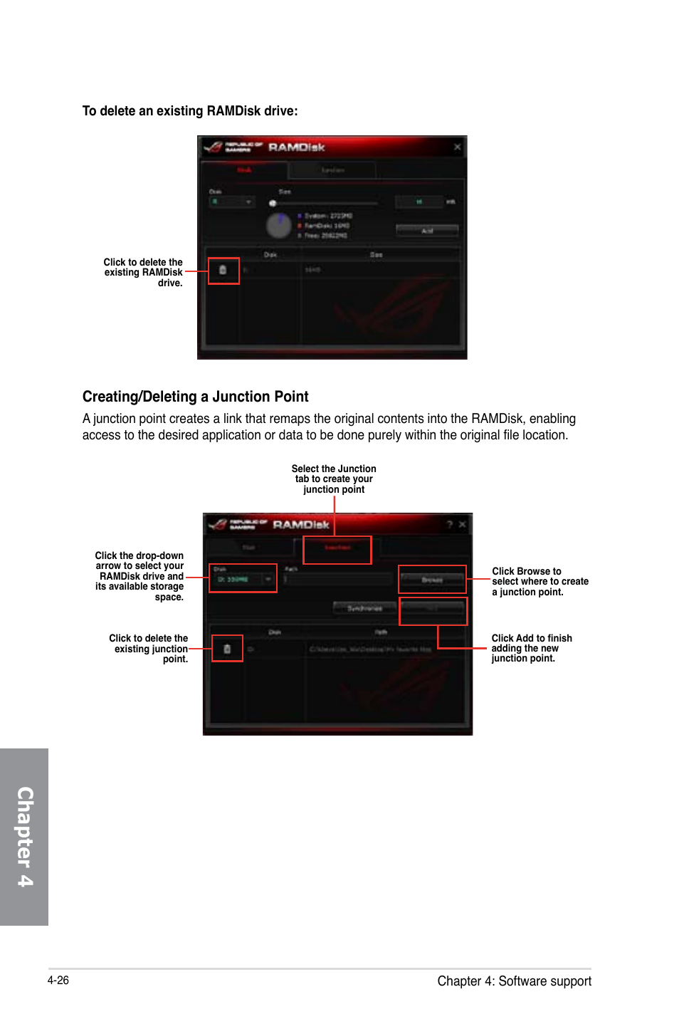 Chapter 4, Creating/deleting a junction point | Asus MAXIMUS VI GENE User Manual | Page 174 / 192