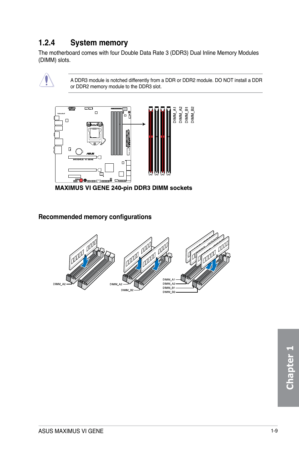 4 system memory, System memory -9, Chapter 1 | Asus MAXIMUS VI GENE User Manual | Page 23 / 192