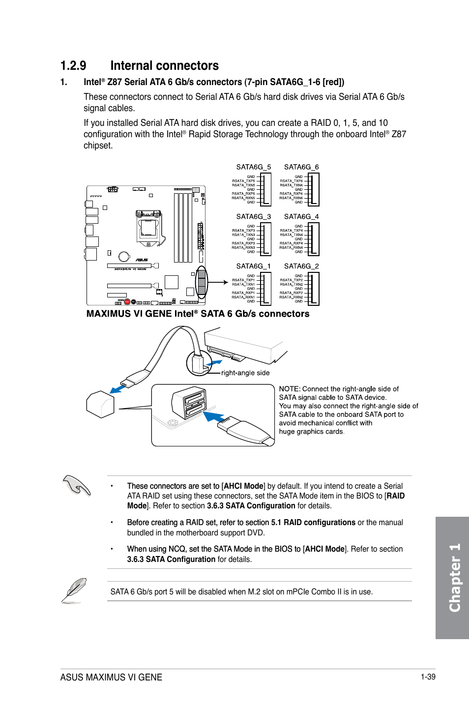 9 internal connectors, Internal connectors -39, Chapter 1 | Asus MAXIMUS VI GENE User Manual | Page 53 / 192