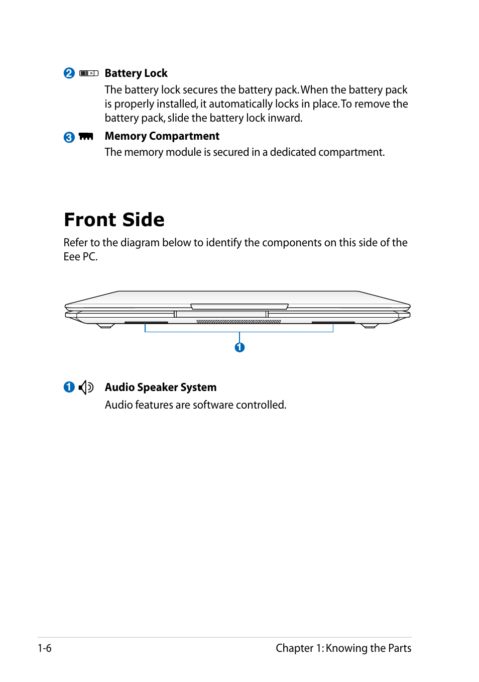 Front side, Front side -6 | Asus Eee PC VX6 User Manual | Page 14 / 62