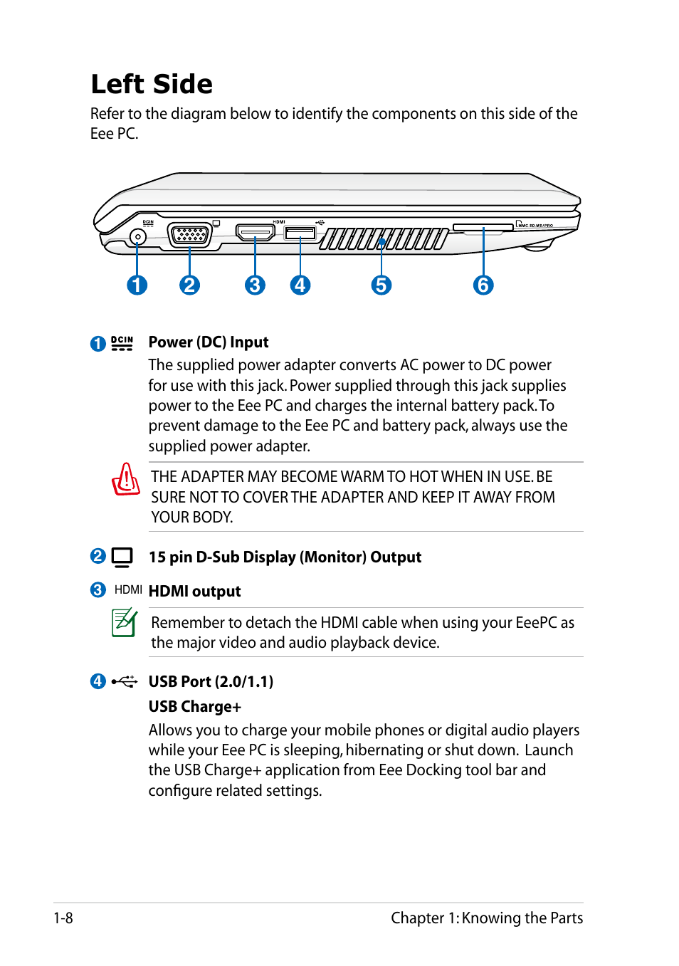 Left side, Left side -8 | Asus Eee PC VX6 User Manual | Page 16 / 62