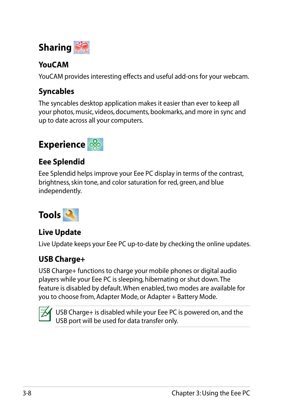 Sharing, Experience, Tools | Sharing -8 experience -8 tools -8 | Asus Eee PC VX6 User Manual | Page 40 / 62