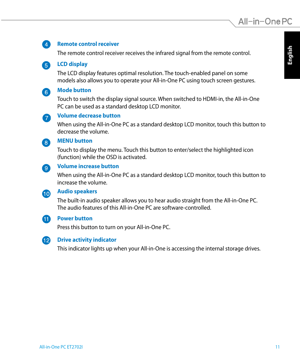 Asus ET2702IGTH User Manual | Page 11 / 60