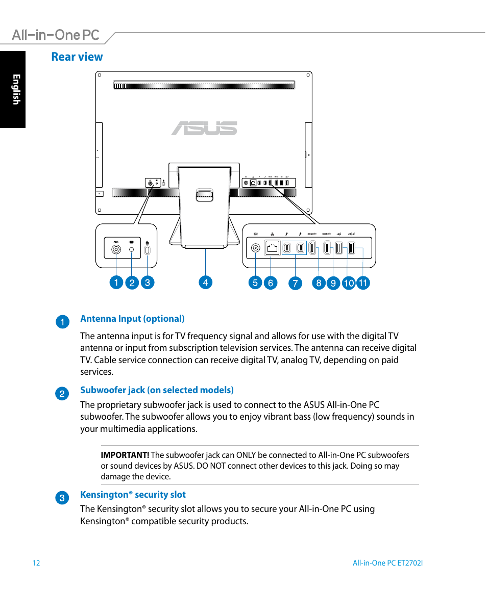 Rear view | Asus ET2702IGTH User Manual | Page 12 / 60