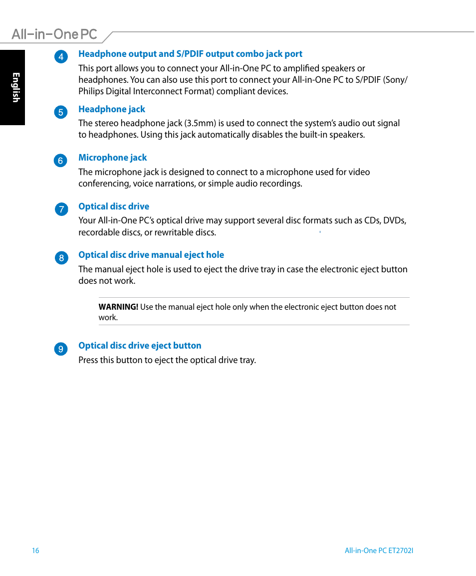 Asus ET2702IGTH User Manual | Page 16 / 60