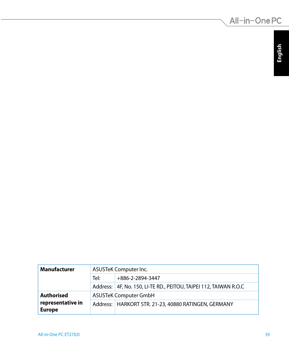 Asus ET2702IGTH User Manual | Page 59 / 60