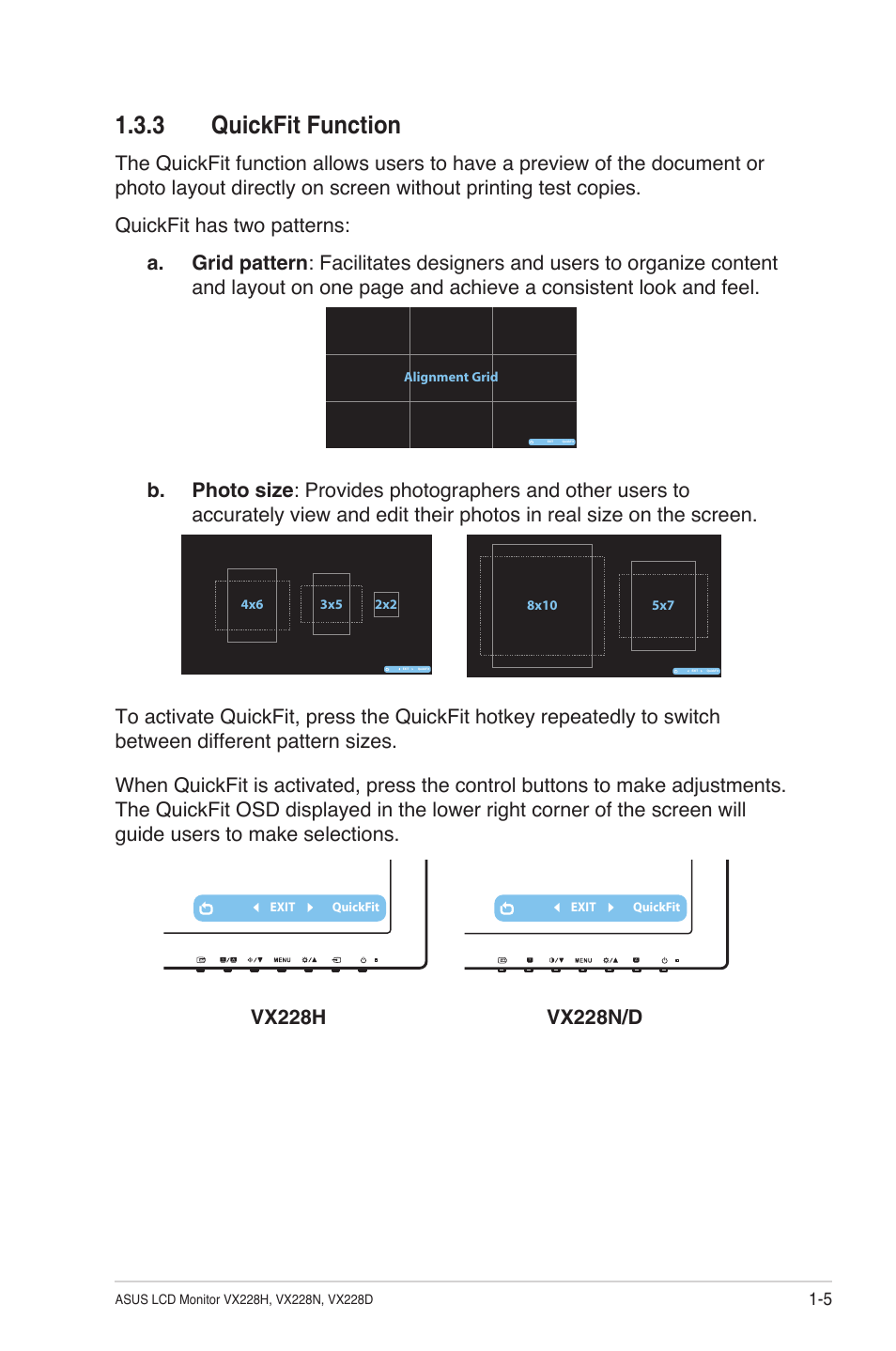 3 quickfit function, Quickfit function -5 | Asus VX228H User Manual | Page 12 / 28