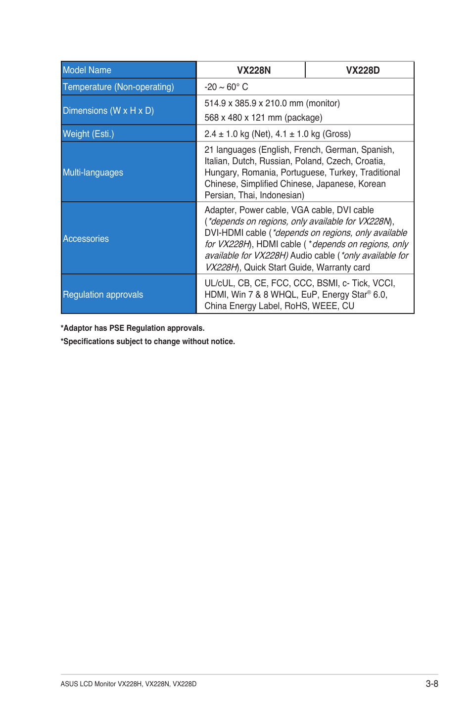 Asus VX228H User Manual | Page 26 / 28