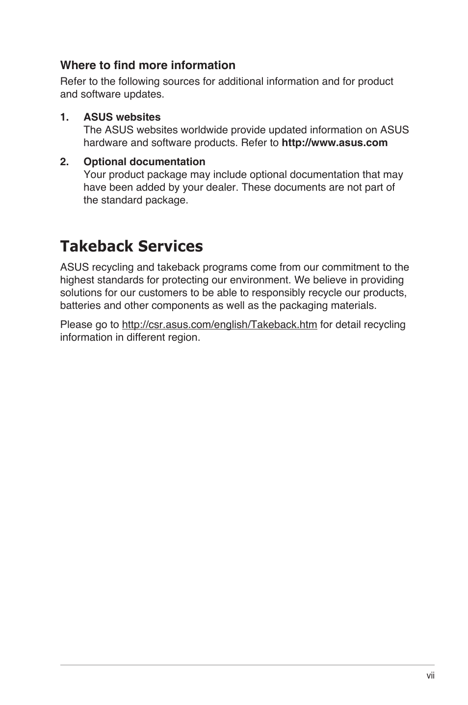 Takeback services | Asus VX228H User Manual | Page 7 / 28