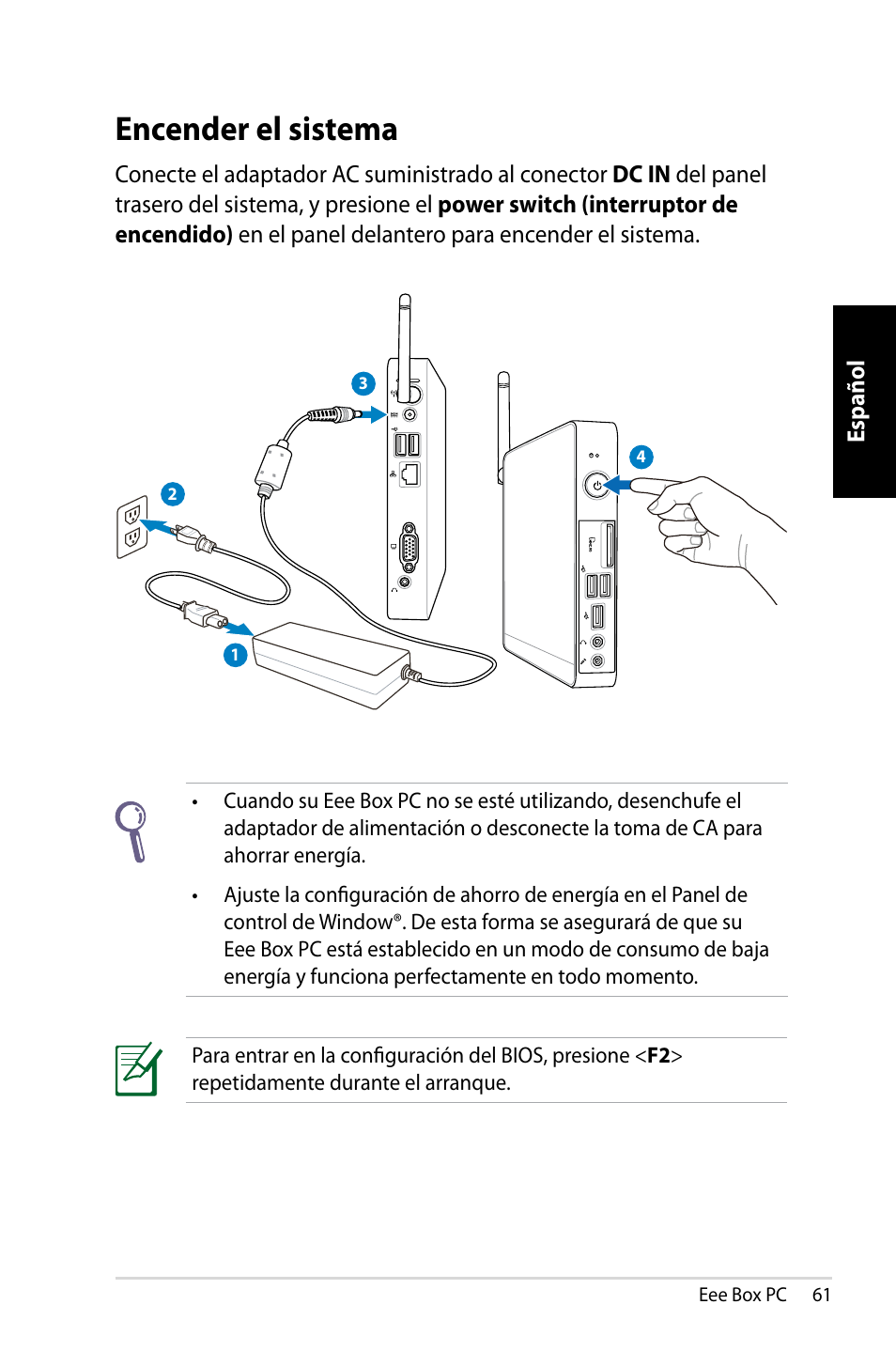 Encender el sistema | Asus EB1007 User Manual | Page 61 / 109