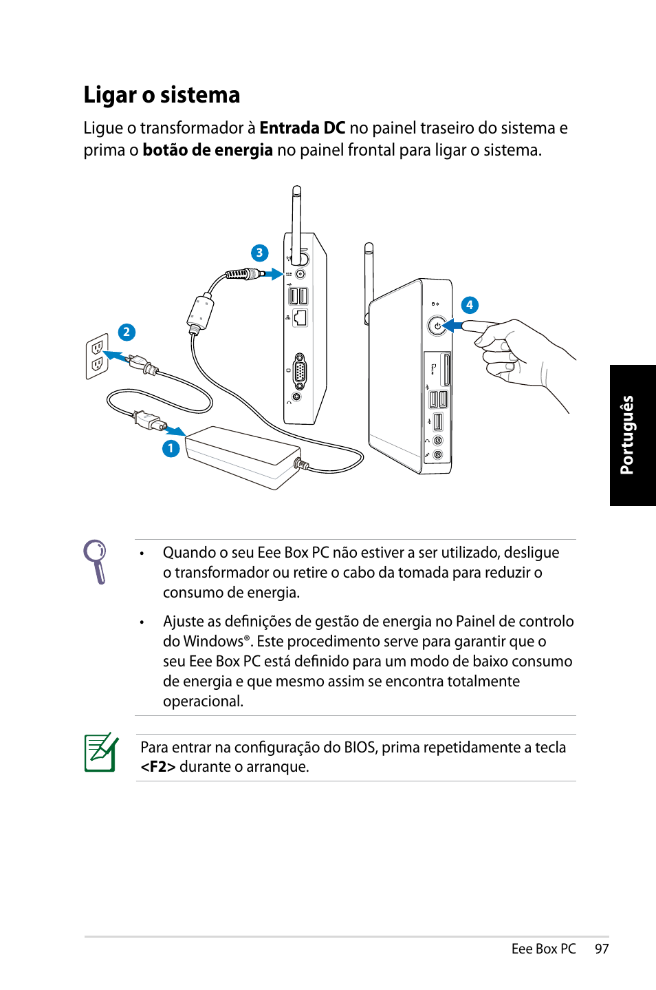 Ligar o sistema | Asus EB1007 User Manual | Page 97 / 109