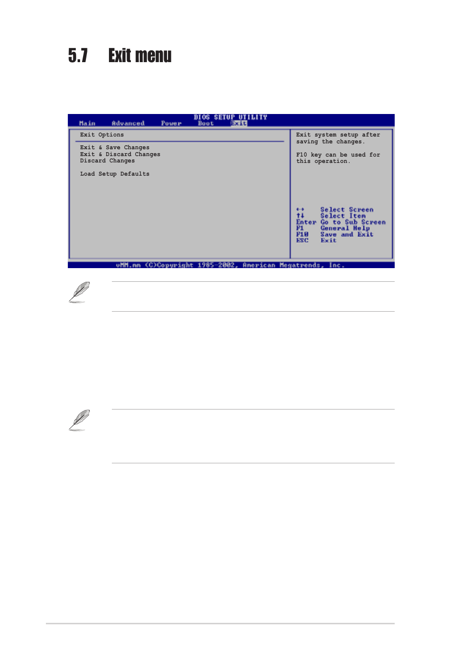 7 exit menu, Exit & discard changes, Exit & save changes | Asus T2-P User Manual | Page 122 / 128