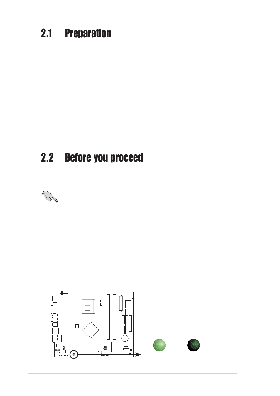 1 preparation, 2 before you proceed, Basic components to install | Tool | Asus T2-P User Manual | Page 24 / 128