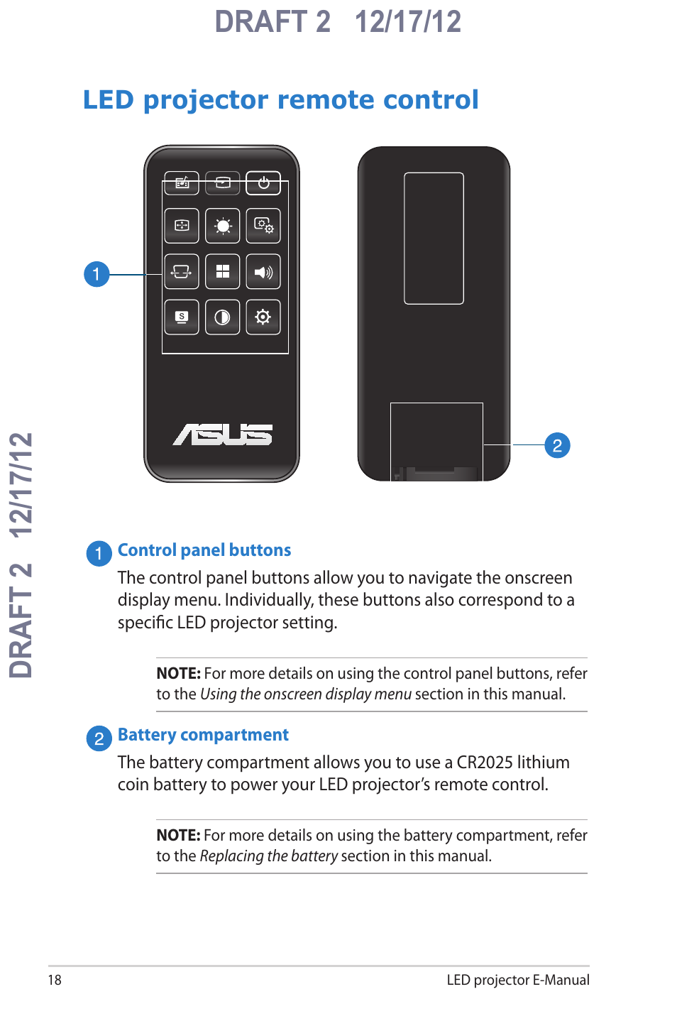 Led projector remote control | Asus B1MR User Manual | Page 18 / 58