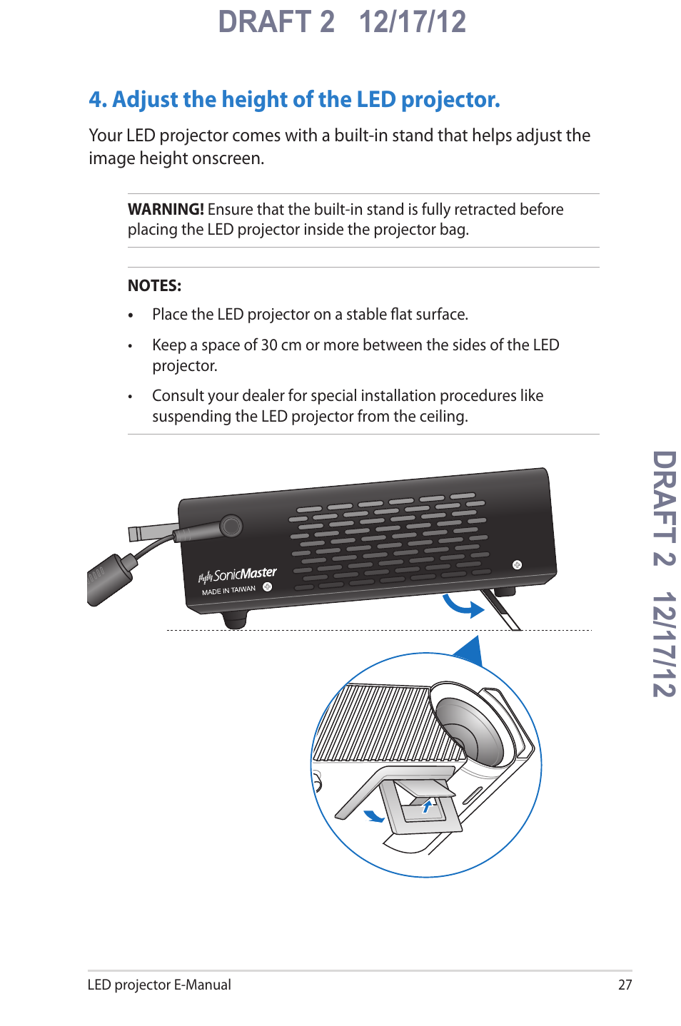 Adjust the height of the led projector | Asus B1MR User Manual | Page 27 / 58