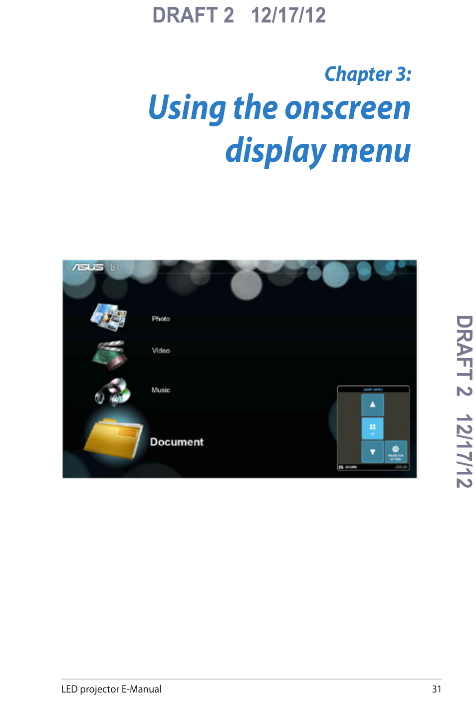 Chapter 3: using your led projector, Using the onscreen display menu | Asus B1MR User Manual | Page 31 / 58