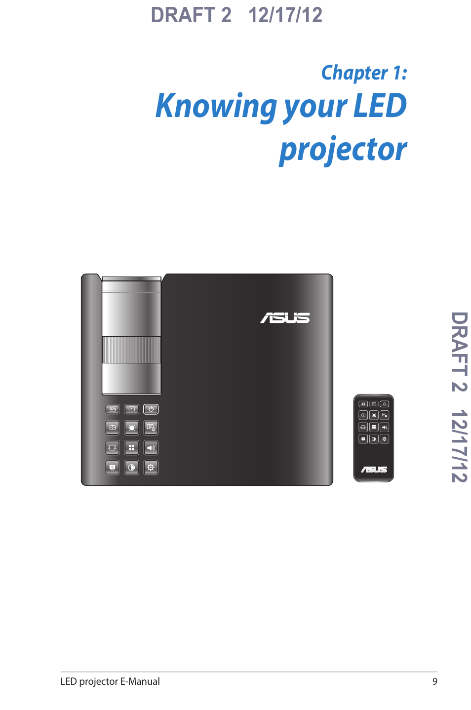 Chapter 1: knowing your led projector, Knowing your led projector | Asus B1MR User Manual | Page 9 / 58