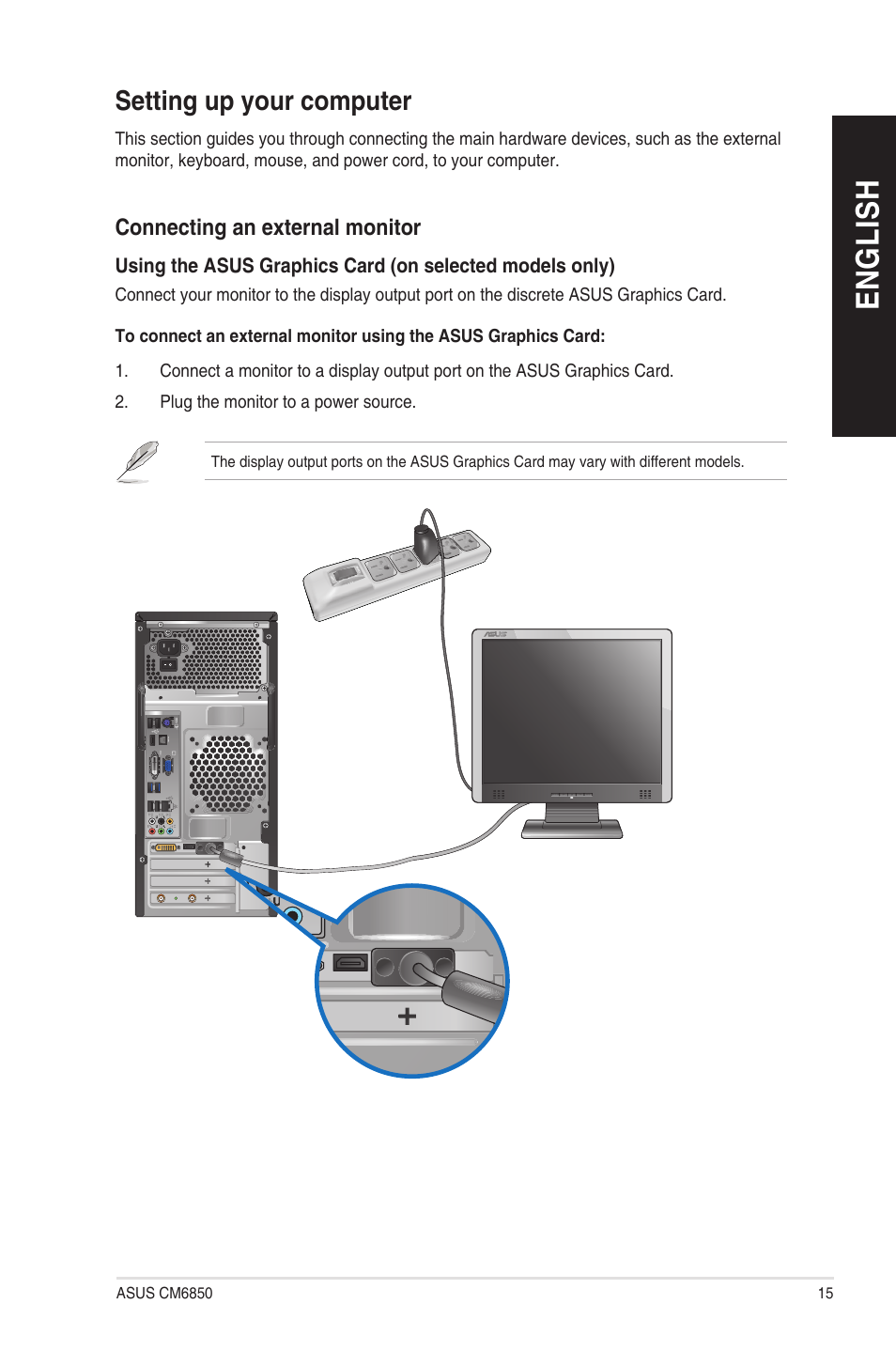 Setting up your computer, En g lis h en g li sh | Asus CM6850 User Manual | Page 15 / 198