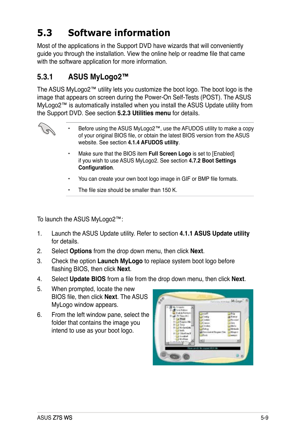 3 software information, 1 asus mylogo2, Software.information -9 5.3.1 | Asus mylogo2™ -9, Asus.mylogo2 | Asus Z7S WS User Manual | Page 117 / 154