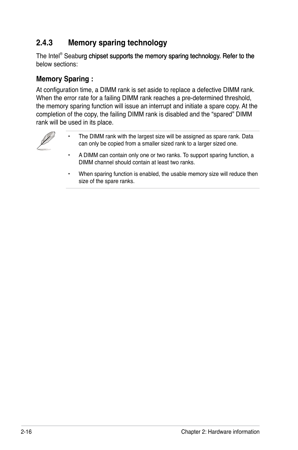 3 memory sparing technology, Memory sparing technology -16 | Asus Z7S WS User Manual | Page 38 / 154