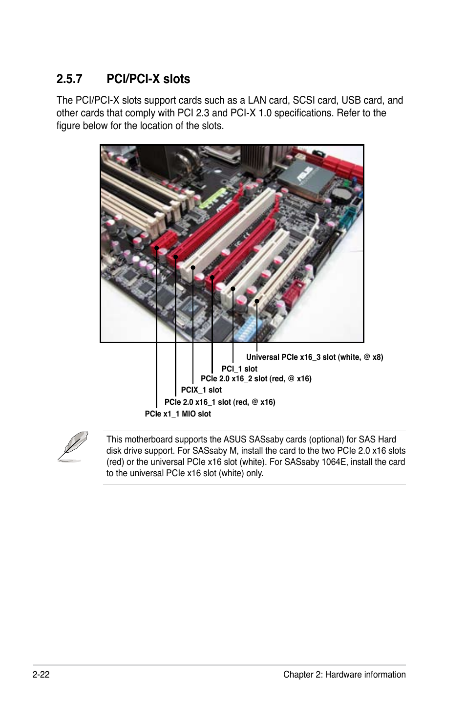 7 pci/pci-x slots, Pci/pci-x slots -22, Pci/pci-x.slots | Asus Z7S WS User Manual | Page 44 / 154