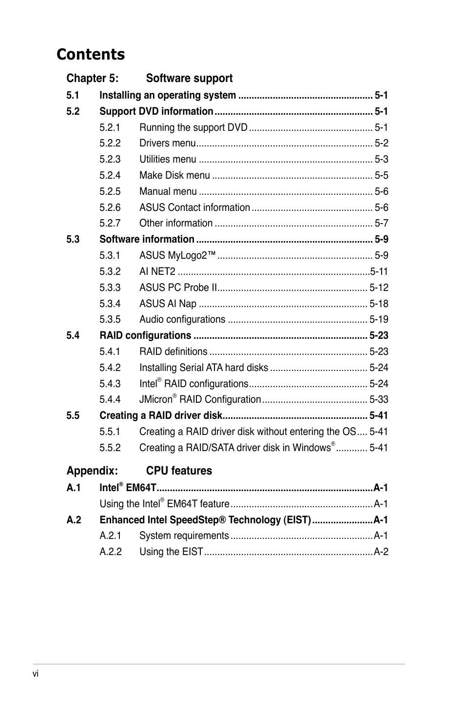 Asus Z7S WS User Manual | Page 6 / 154