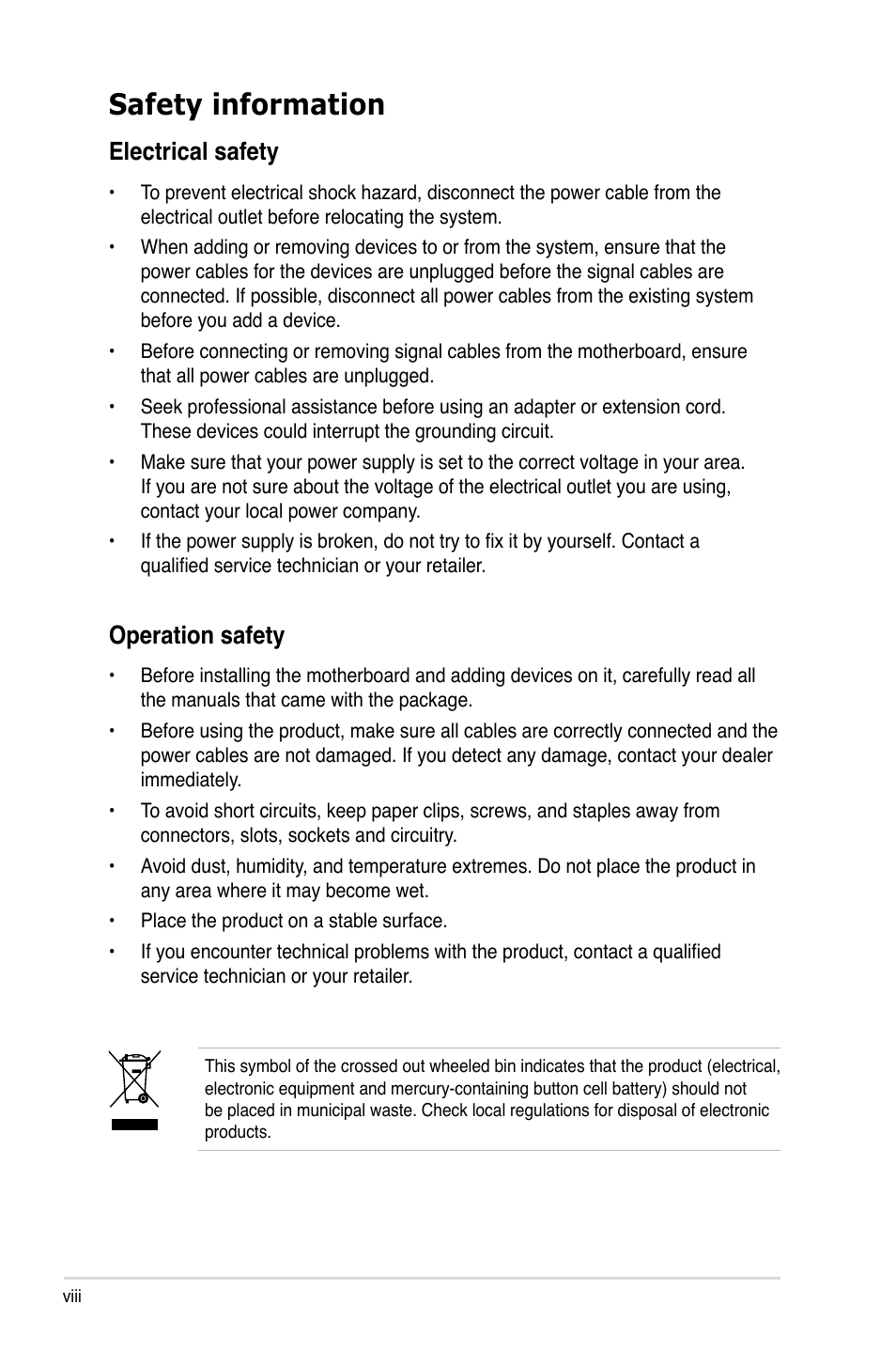 Safety information, Electrical.safety, Operation.safety | Asus Z7S WS User Manual | Page 8 / 154