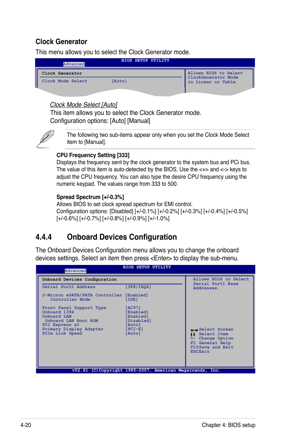 4 onboard devices configuration, Onboard devices configuration -20, Clock.generator | Asus Z7S WS User Manual | Page 90 / 154