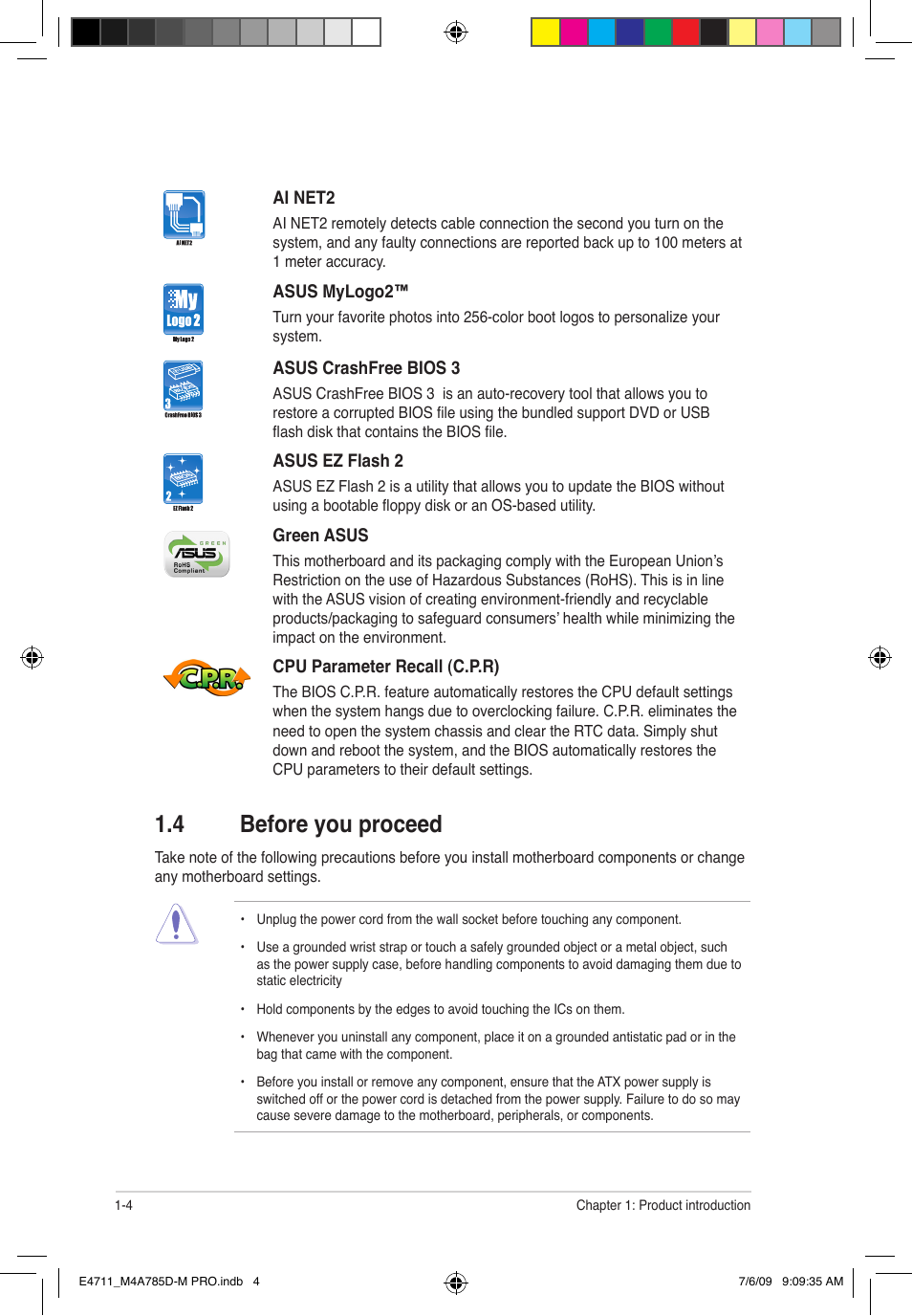 4 before you proceed | Asus M4A785D-M PRO User Manual | Page 14 / 62