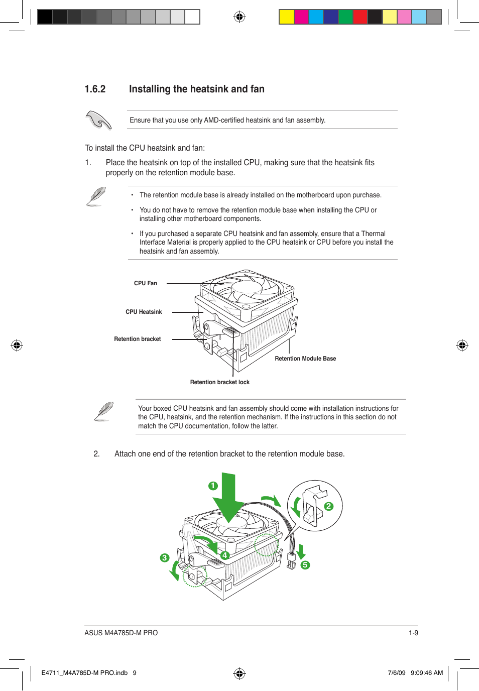 2 installing the heatsink and fan | Asus M4A785D-M PRO User Manual | Page 19 / 62