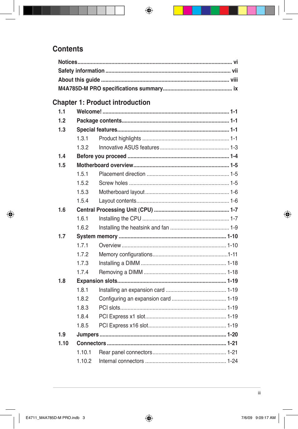 Asus M4A785D-M PRO User Manual | Page 3 / 62