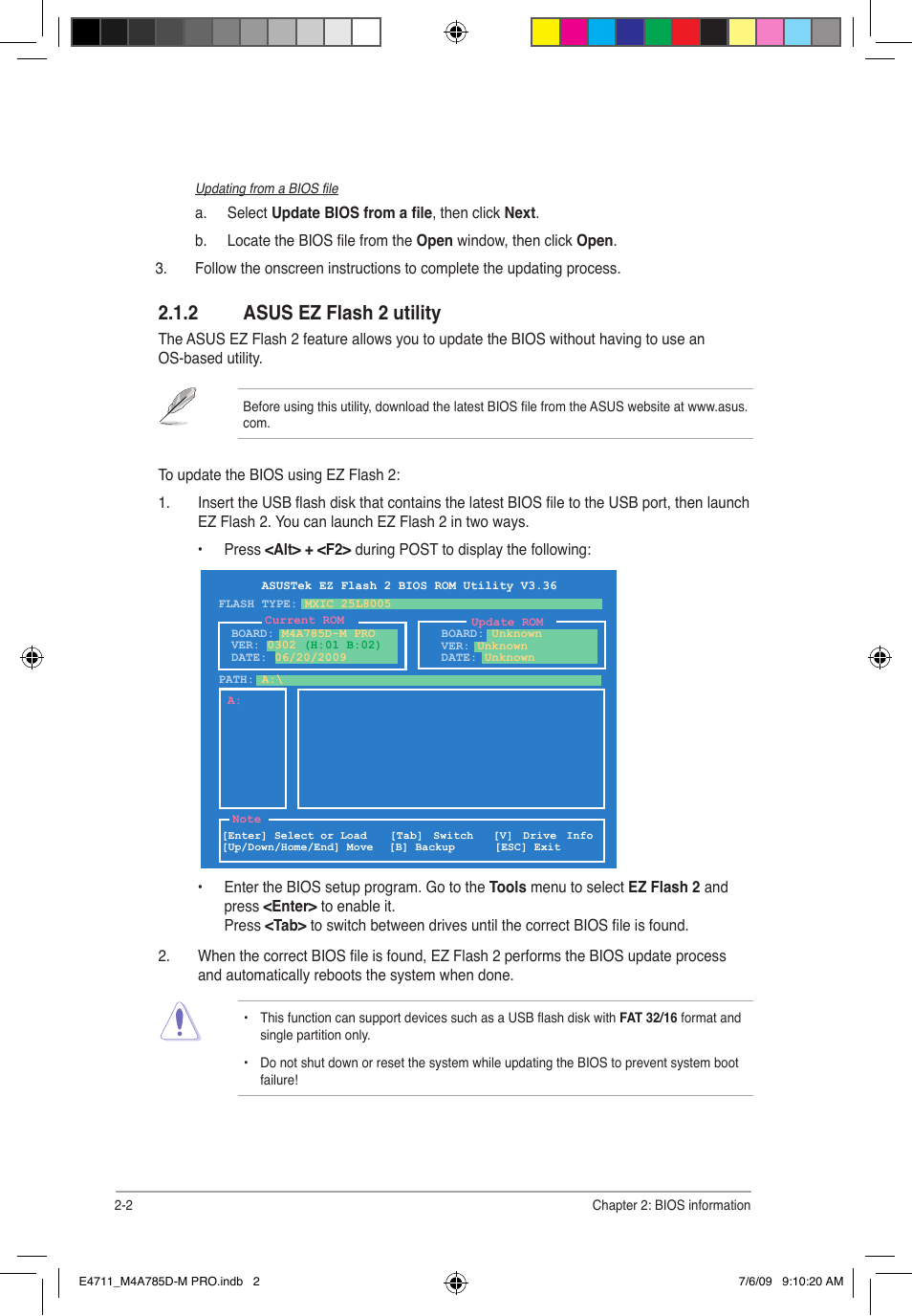 2 asus ez flash 2 utility | Asus M4A785D-M PRO User Manual | Page 42 / 62