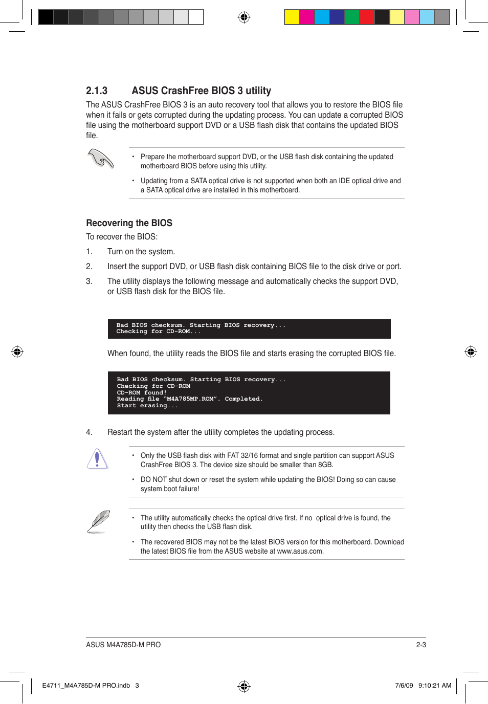 3 asus crashfree bios 3 utility | Asus M4A785D-M PRO User Manual | Page 43 / 62