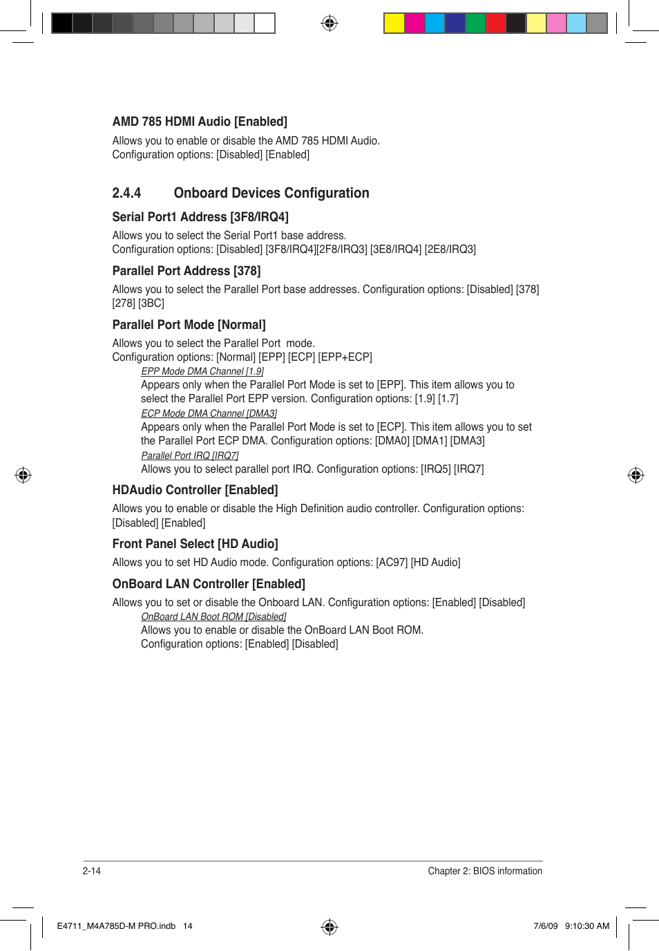 4 onboard devices configuration | Asus M4A785D-M PRO User Manual | Page 54 / 62