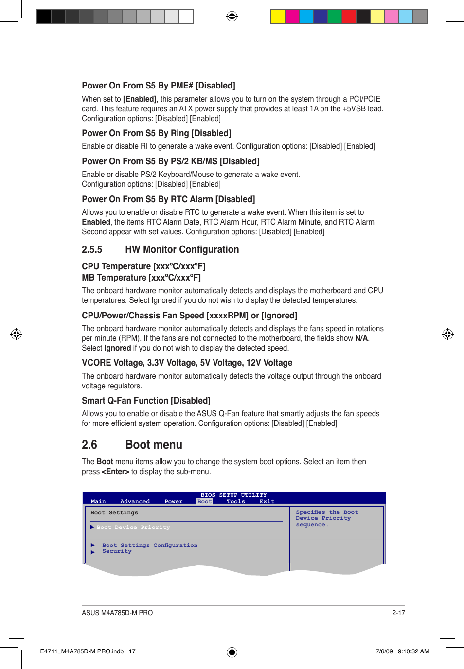 6 boot menu, 5 hw monitor configuration | Asus M4A785D-M PRO User Manual | Page 57 / 62