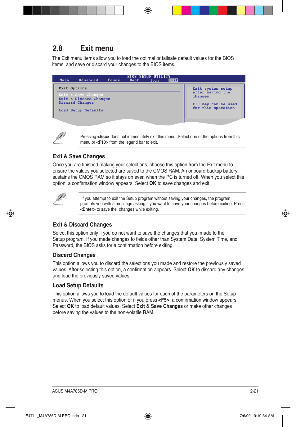 8 exit menu | Asus M4A785D-M PRO User Manual | Page 61 / 62