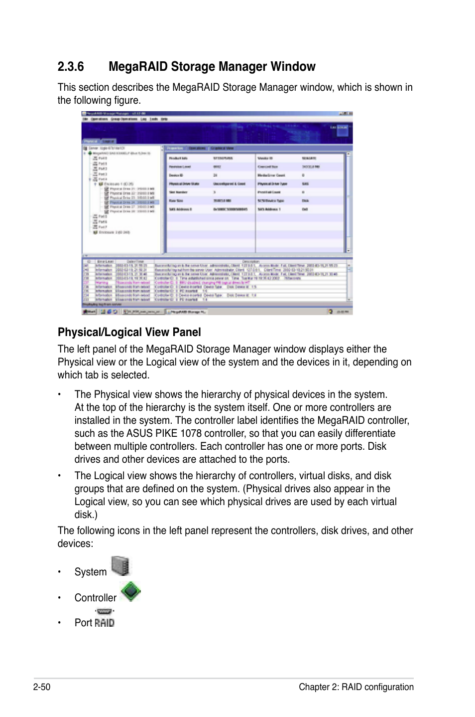 6 megaraid storage manager window, Megaraid storage manager window -50 | Asus PIKE 1078 User Manual | Page 64 / 80