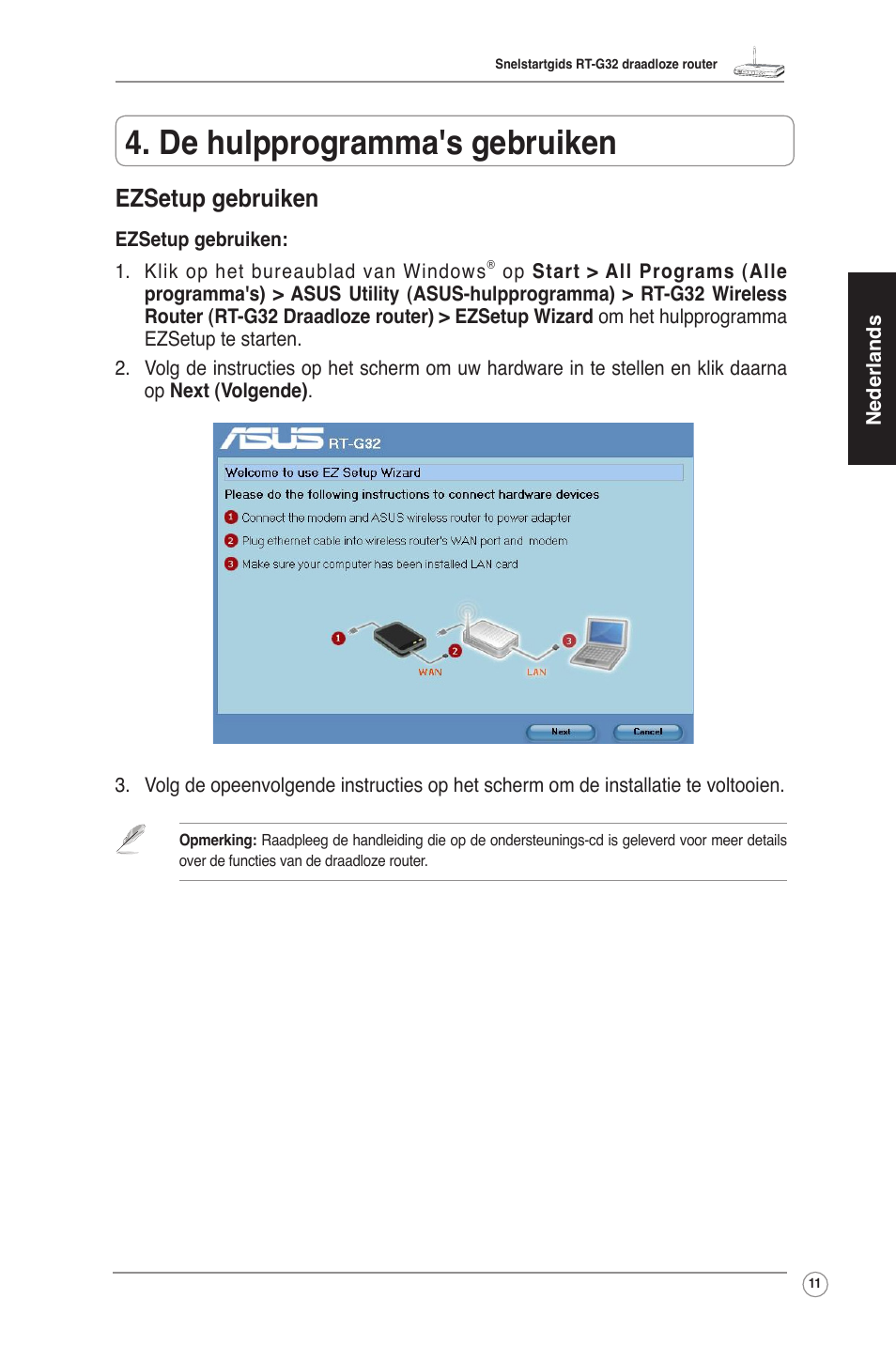 De hulpprogramma's gebruiken, Ezsetup gebruiken | Asus RT-G32 User Manual | Page 12 / 55