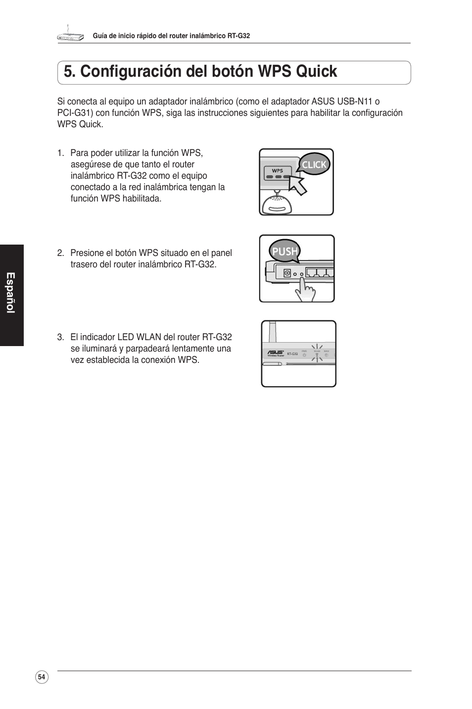 Configuración del botón wps quick | Asus RT-G32 User Manual | Page 55 / 55