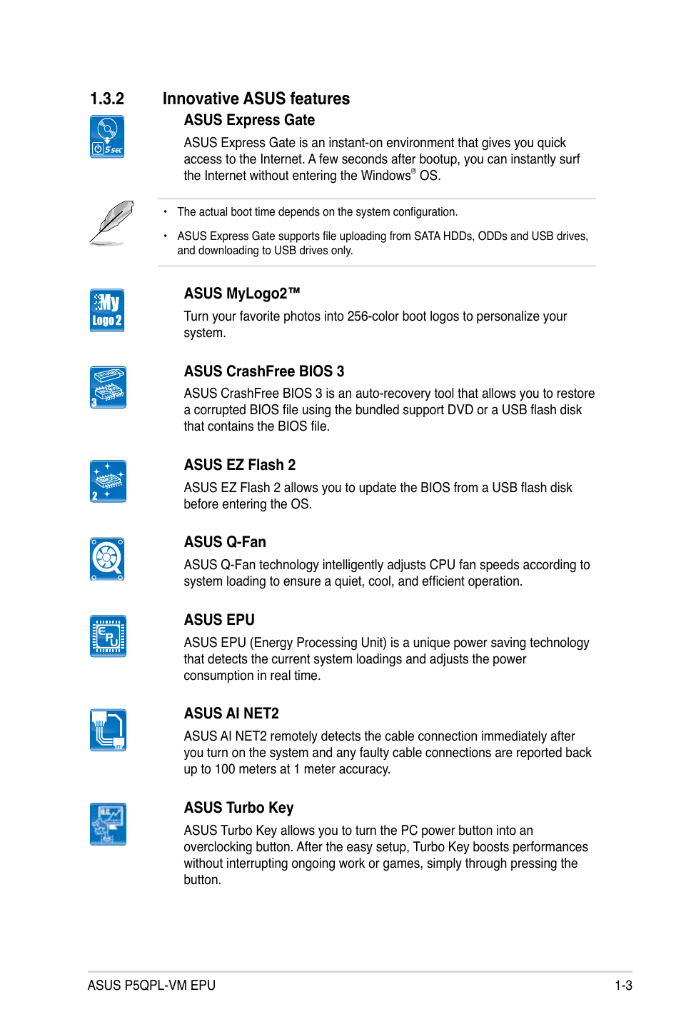 2 innovative asus features, Innovative asus features -3 | Asus P5QPL-VM EPU User Manual | Page 13 / 64