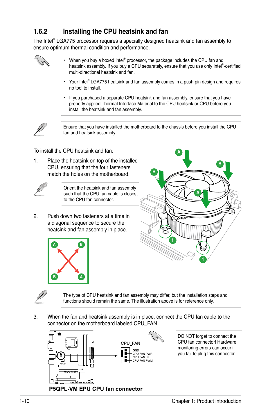 2 installing the cpu heatsink and fan, Installing the cpu heatsink and fan -10 | Asus P5QPL-VM EPU User Manual | Page 20 / 64