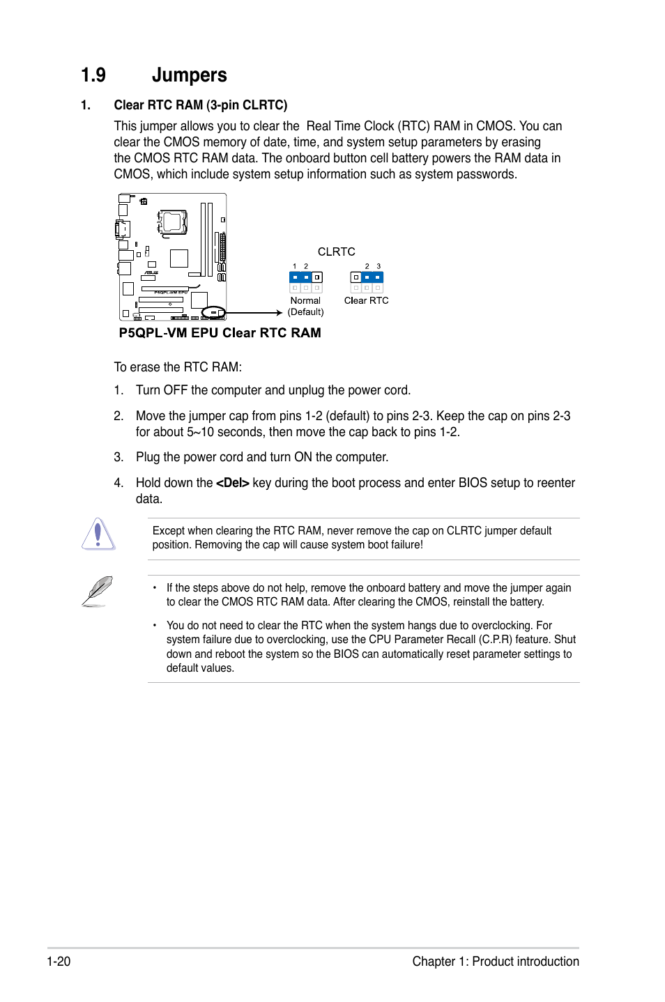 9 jumpers, Jumpers -20 | Asus P5QPL-VM EPU User Manual | Page 30 / 64