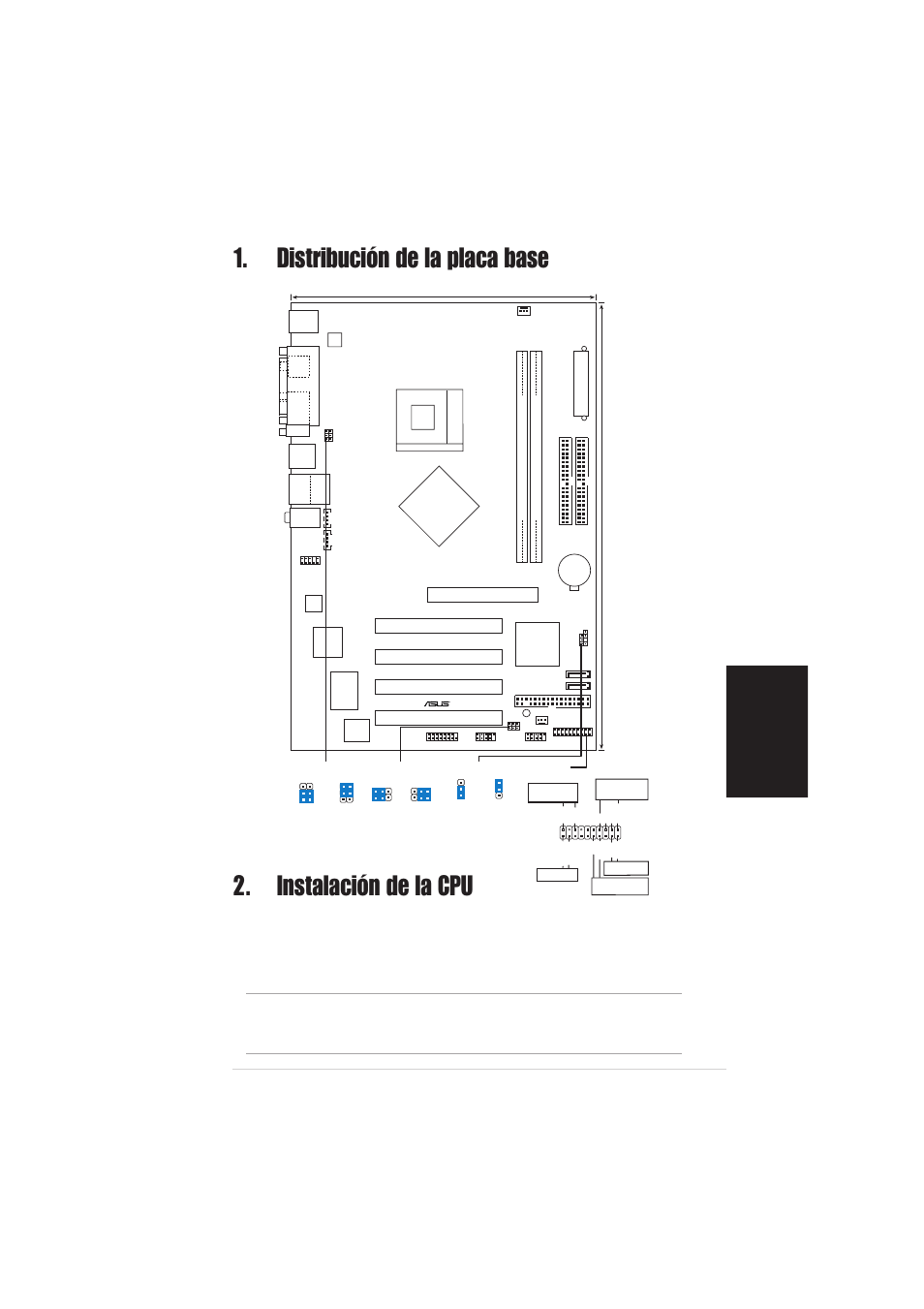 Instalación de la cpu, Distribución de la placa base, Espa ñ ol | Placa base asus p4p800s-x, Pci1, Pci2 pci3 pci4 | Asus P4P800S-X User Manual | Page 11 / 16