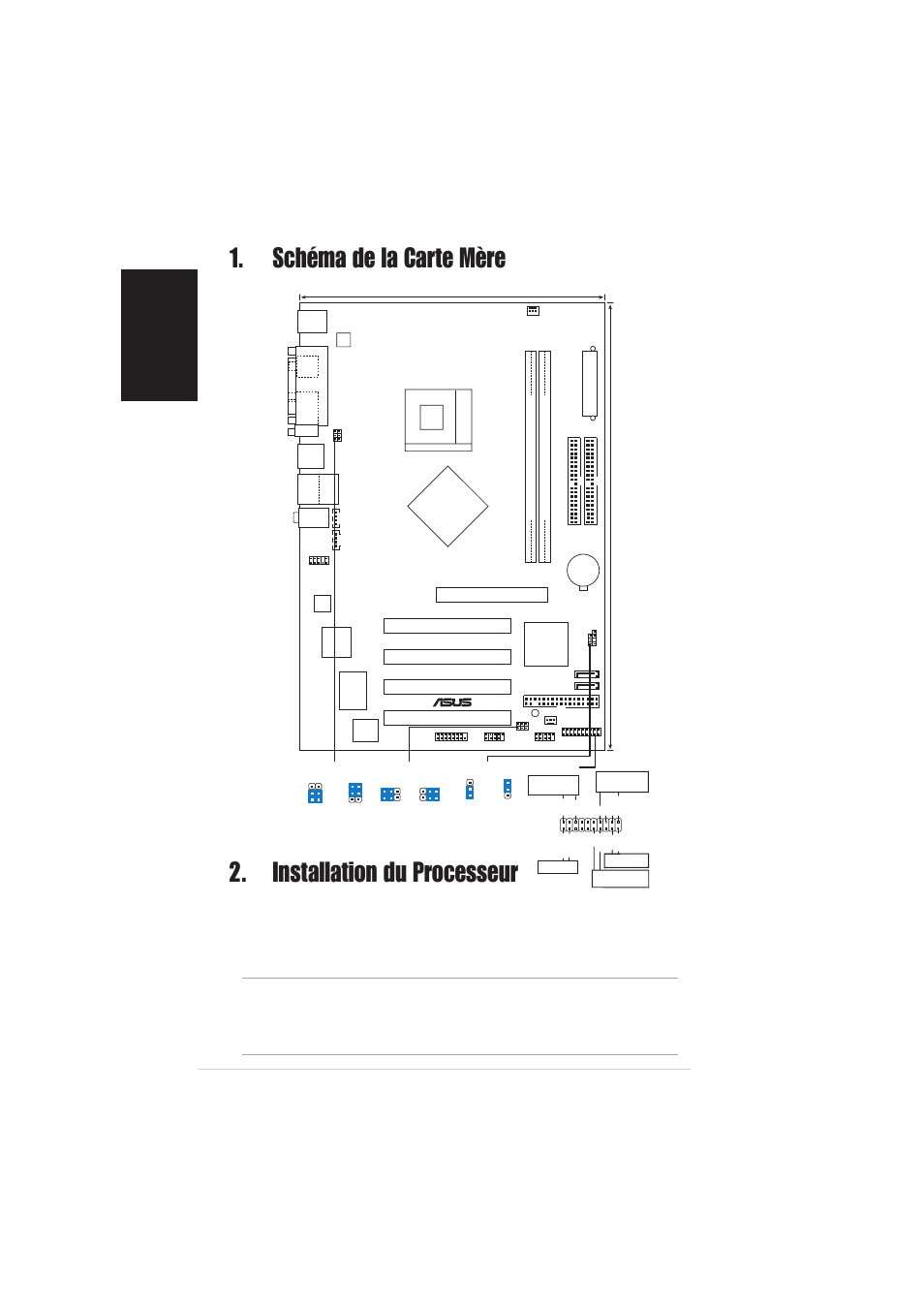 Installation du processeur, Schéma de la carte mère, Français | Carte mère asus p4p800s-x, Pci1, Pci2 pci3 pci4 | Asus P4P800S-X User Manual | Page 2 / 16