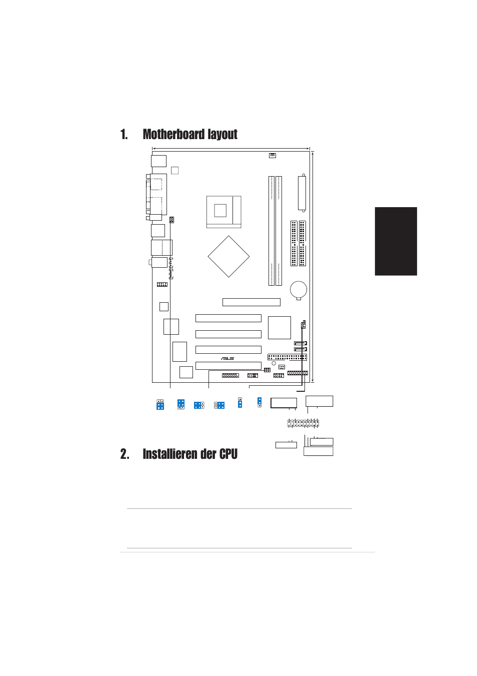 Installieren der cpu, Motherboard layout, Deutsch | Asus p4p800s-x-motherboard, Pci1, Pci2 pci3 pci4 | Asus P4P800S-X User Manual | Page 5 / 16