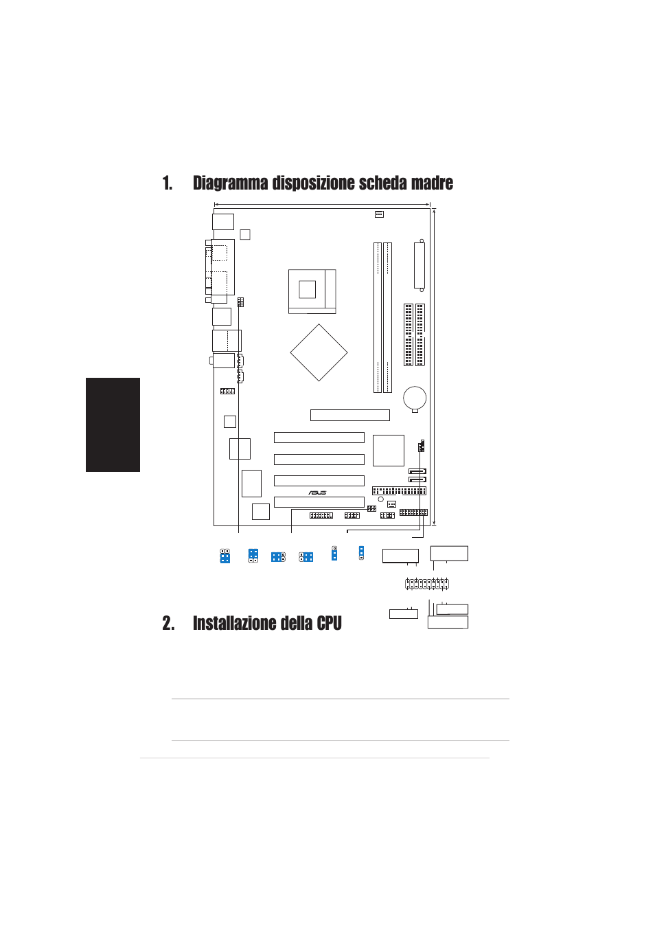 Installazione della cpu, Diagramma disposizione scheda madre, Italiano | Scheda madre asus p4p800s-x, Pci1, Pci2 pci3 pci4 | Asus P4P800S-X User Manual | Page 8 / 16