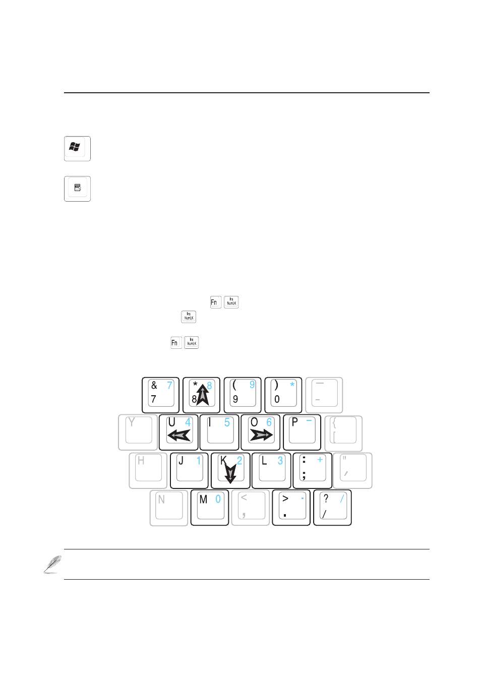 Keyboard as a numeric keypad, Microsoft windows™ keys | Asus L5D User Manual | Page 40 / 78