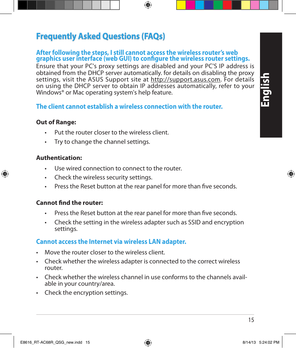 English, Frequently asked questions (faqs) | Asus RT-AC68R User Manual | Page 15 / 24